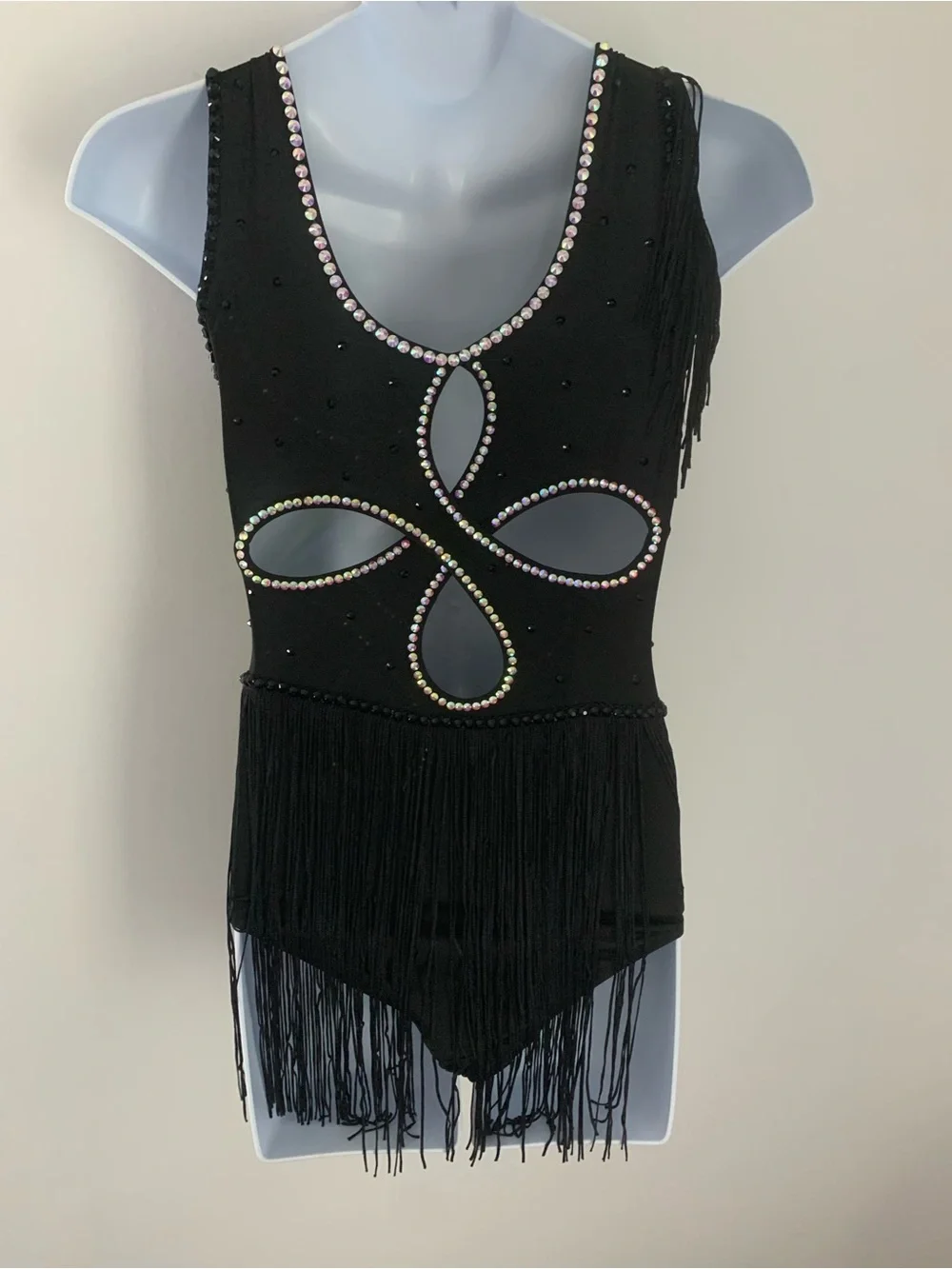 Child's Fringe Dance Costume: Black, Yellow, Rhinestone Acro Jazz MT Outfit